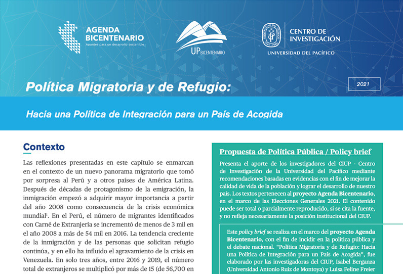 Política Migratoria y de Refugio: Hacia una Política de Integración para un País de Acogida