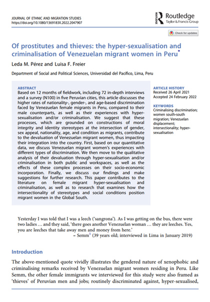 Of prostitutes and thieves: the hyper-sexualisation and criminalisation of Venezuelan migrant women in Peru