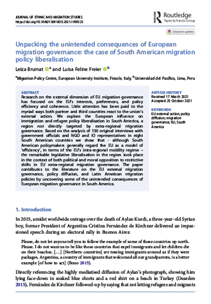 Unpacking the unintended consequences of European migration governance: the case of South American migration policy liberalization